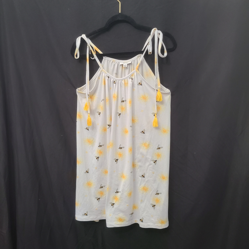 Roudelain Night Gown White/Yellow With Honey Bees And Ties Size Medium
